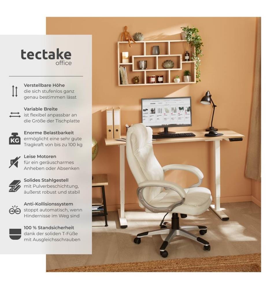 Standing Desk Frame - electrically height-adjustable, 3-stage, 100 kg load capacity - white