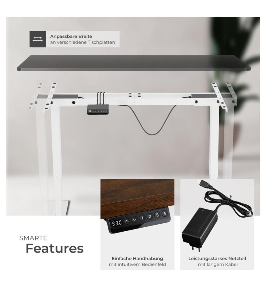 Standing Desk Frame - electrically height-adjustable, 3-stage, 100 kg load capacity - white