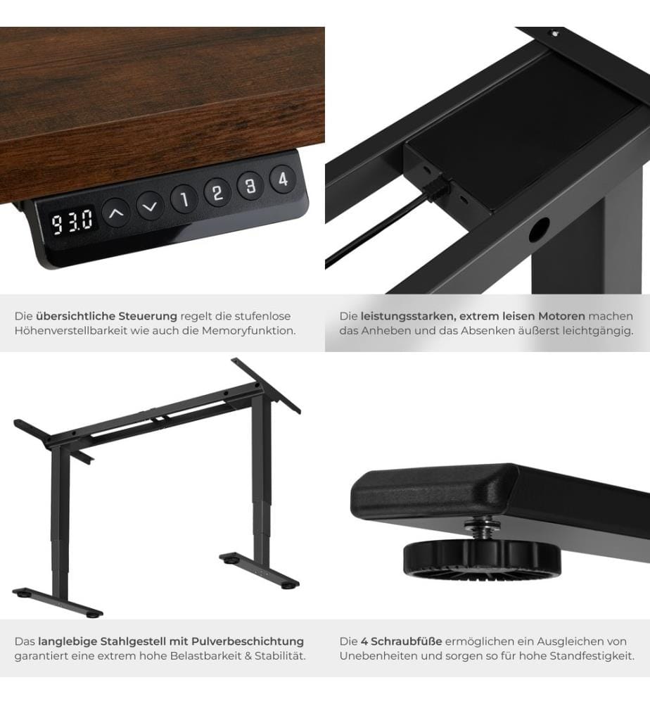 Standing Desk Frame - electrically height-adjustable, 3-stage, 100 kg load capacity - black
