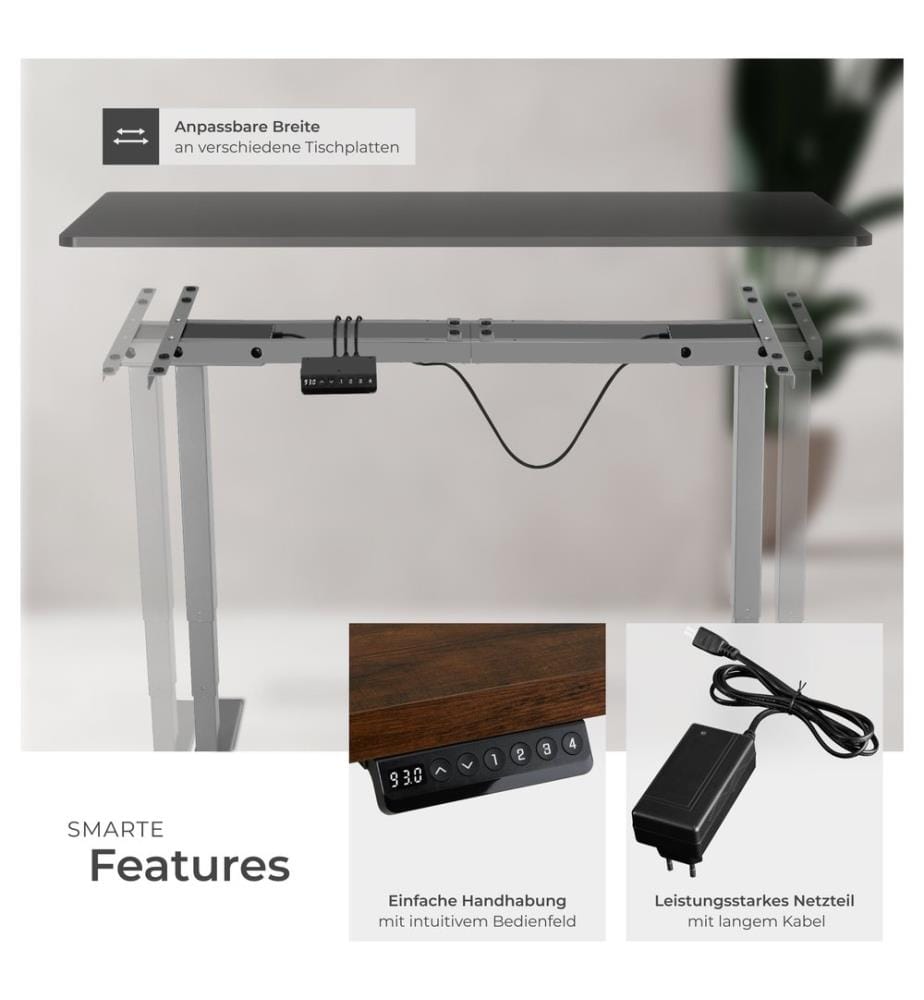 Standing Desk Frame - electrically height-adjustable, 3-stage, 100 kg load capacity - grey