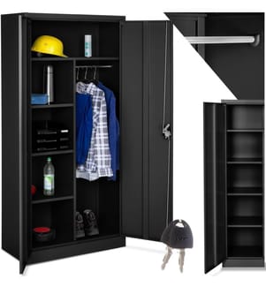 Armadio portadocumenti a 6 scomparti e asta appendiabiti - nero, 80 cm