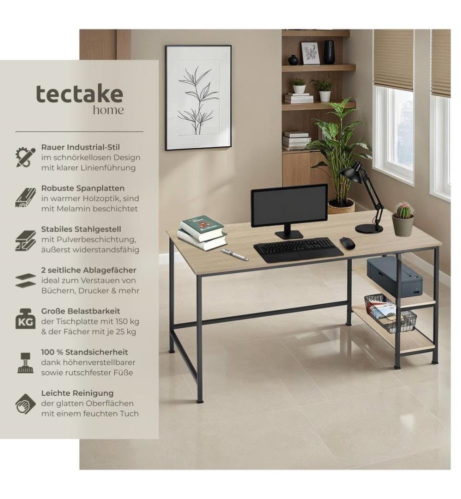 Computer-Schreibtisch Canton 120x60x75,5 cm - Industrial Holz hell, Eiche Sonoma