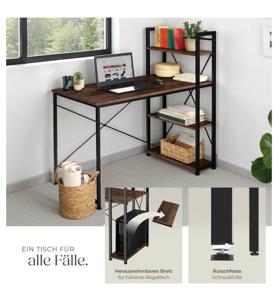 Computer-Schreibtisch Hershey 122x61x120 cm - Industrial Holz dunkel, rustikal