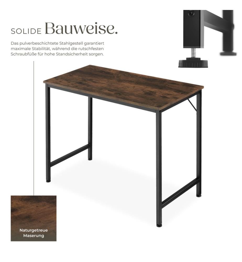 Table de bureau Jenkins - Bois foncé industriel, rustique, 80 cm