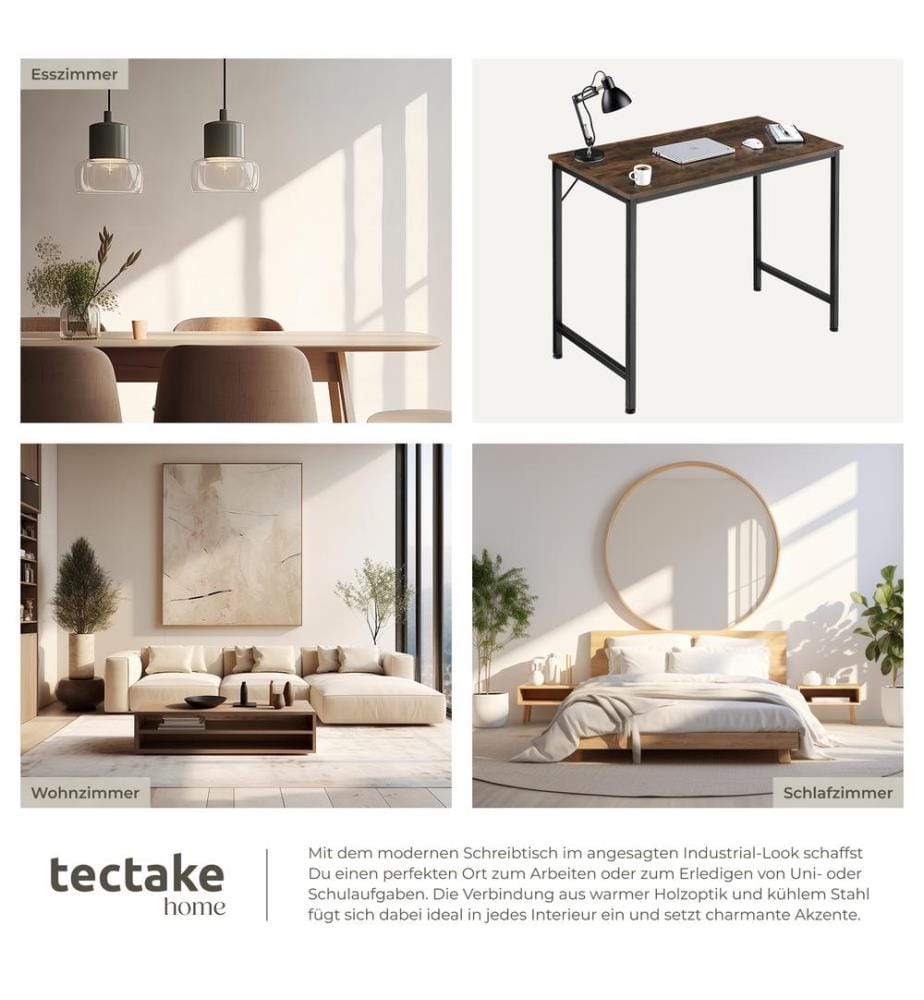 Table de bureau Jenkins - Bois foncé industriel, rustique, 80 cm