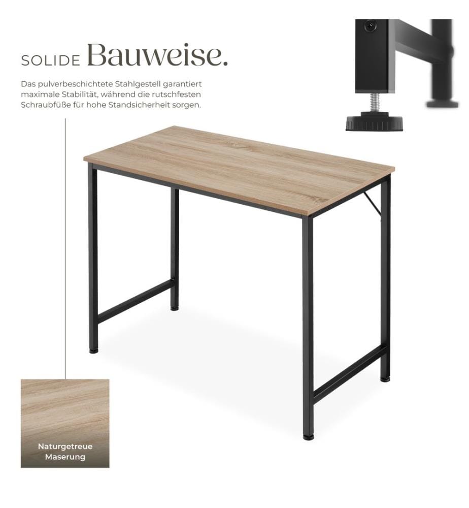 Table de bureau Jenkins - Bois clair industriel, Chêne Sonoma, 80 cm
