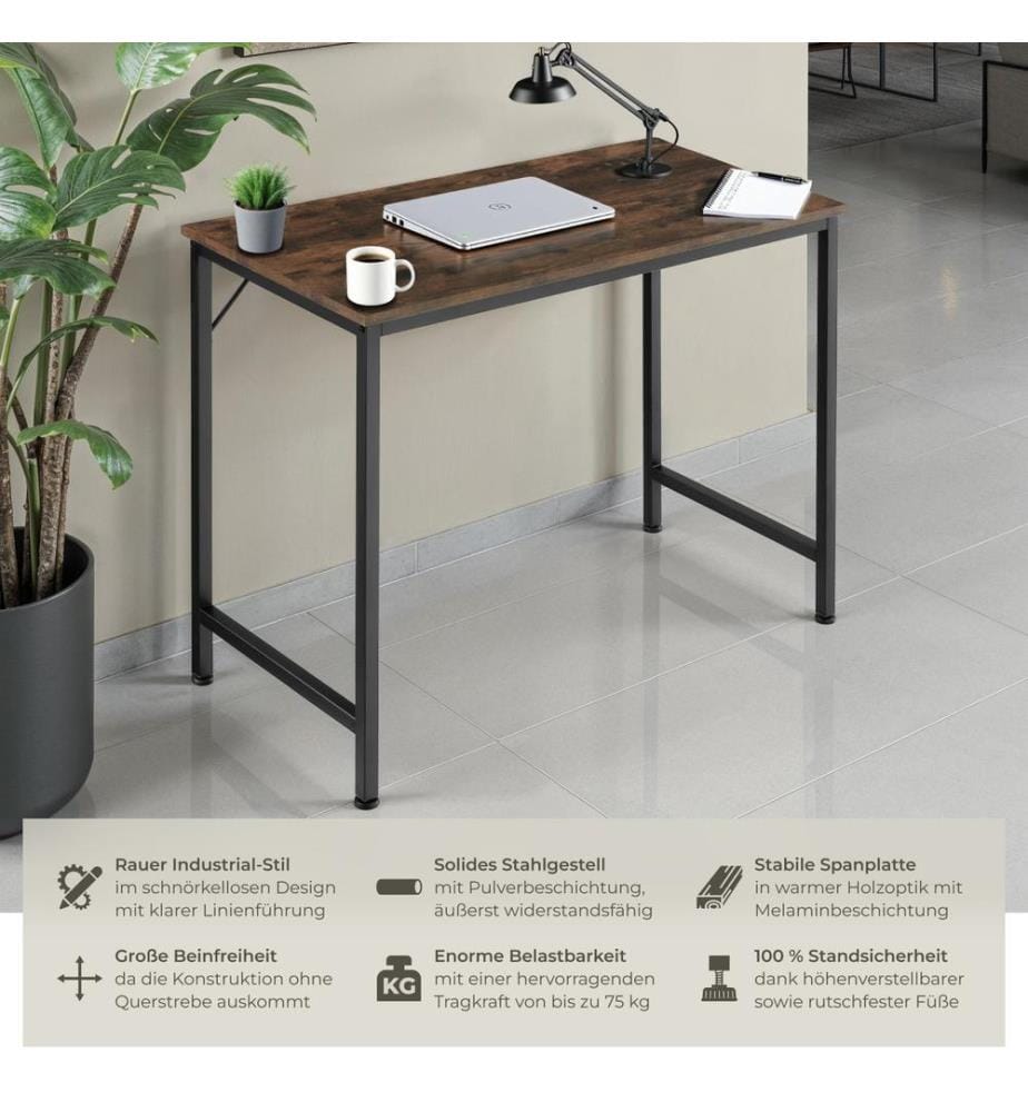 Schreibtisch Jenkins - Industrial Holz dunkel, rustikal, 120 cm
