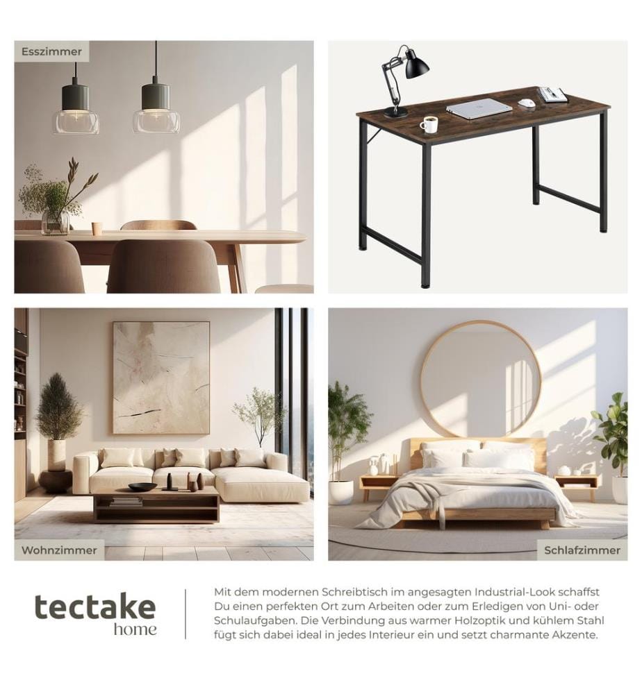 Schreibtisch Jenkins - Industrial Holz dunkel, rustikal, 140 cm
