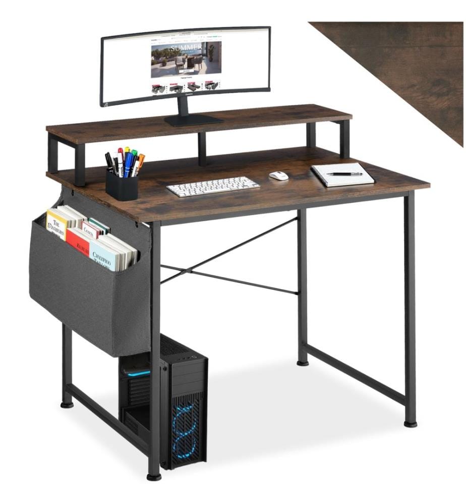 Schreibtisch mit Ablage und Stofftasche - Industrial Holz dunkel, rustikal, 120 cm