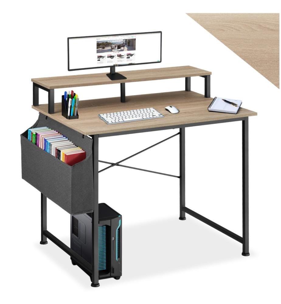 Schreibtisch mit Ablage und Stofftasche - Industrial Holz hell, Eiche Sonoma, 120 cm
