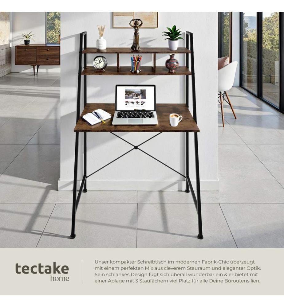 Table de bureau Exeter 85,5x46,5x140 cm - Bois foncé industriel, rustique