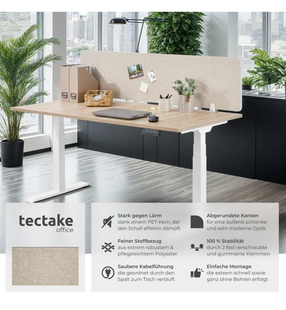 Schreibtisch Trennwand Noisy mit abgerundeten Ecken - 130 x 40 cm, beige
