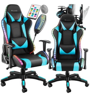 Sedia da gioco Tartaros, LED, funzione massaggio - neroazzurro