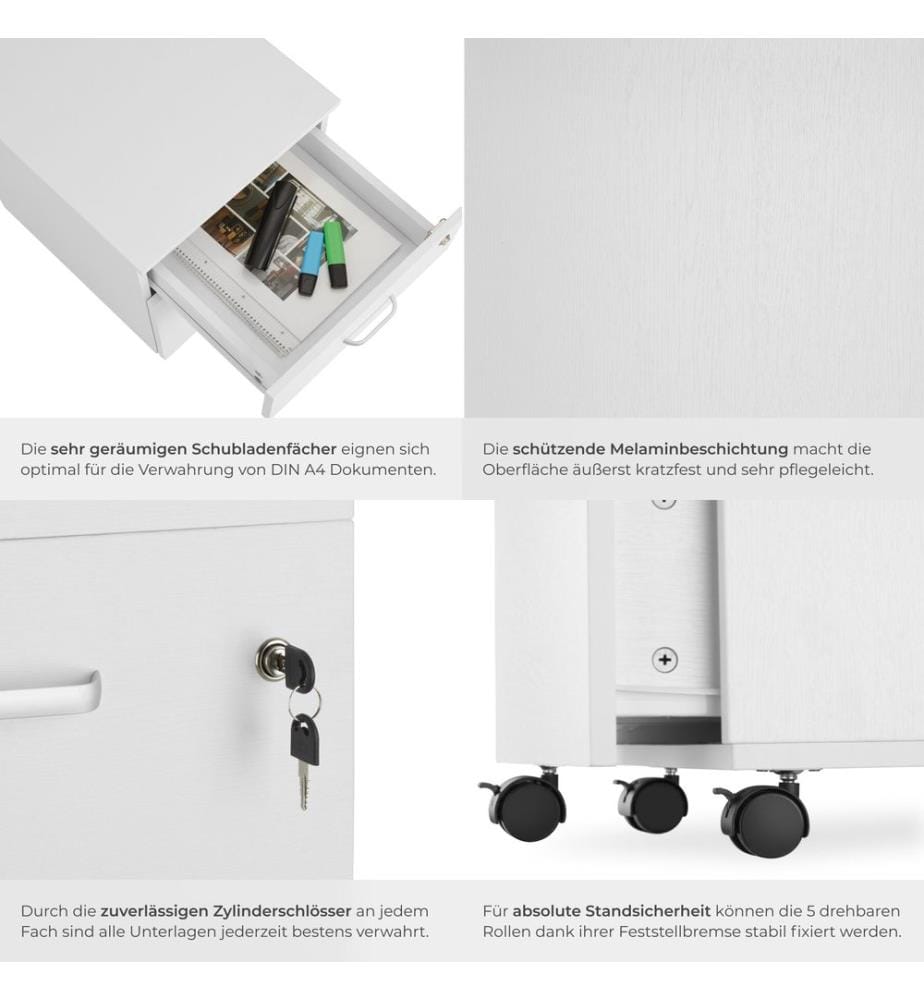 Rollcontainer Vagur, 2 abschliessbare Schubladen - weiss