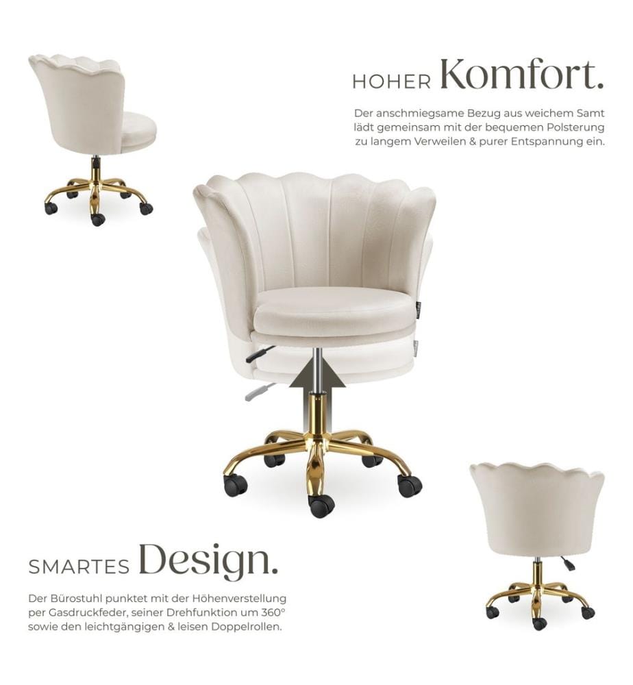 Chaise de bureau STELLA rembourrée en velours - crèmeor