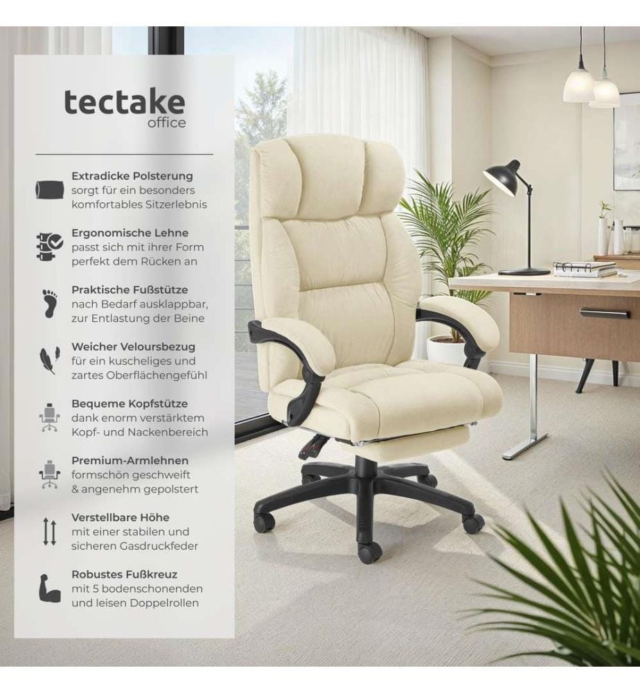 Bürostuhl Jillien mit Fussstütze und Velours - beige