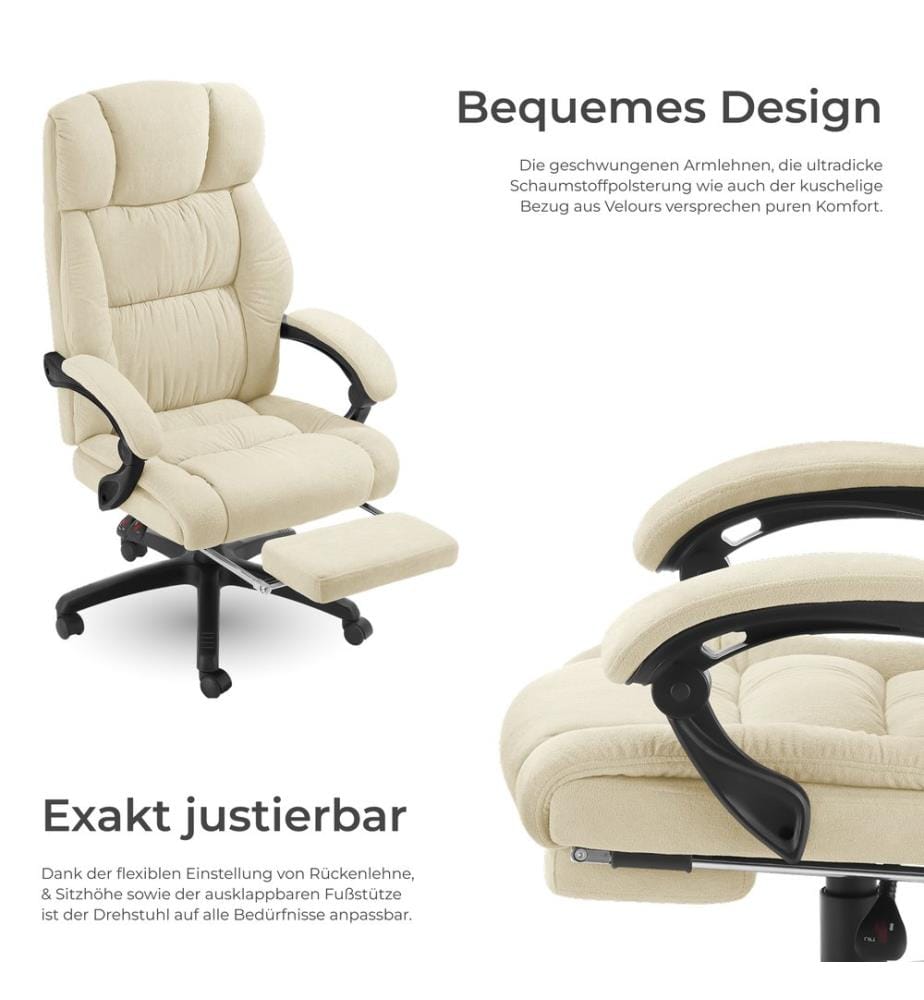 Bürostuhl Jillien mit Fussstütze und Velours - beige
