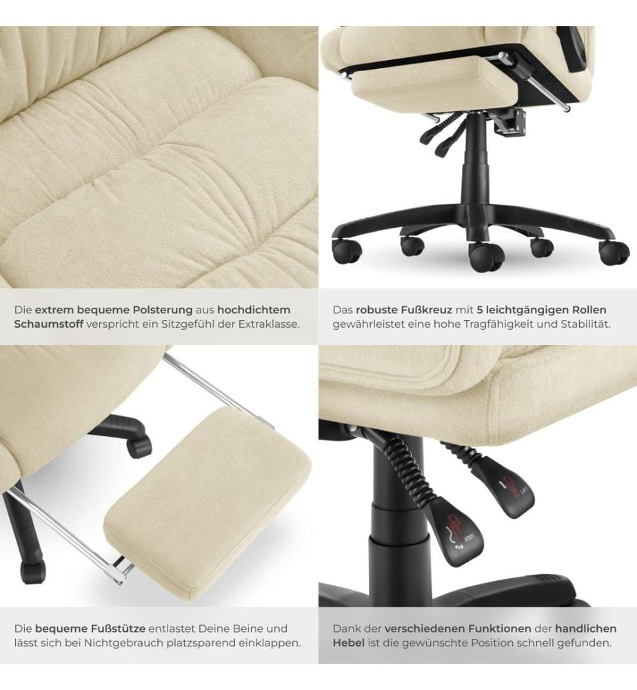 Bürostuhl Jillien mit Fussstütze und Velours - beige
