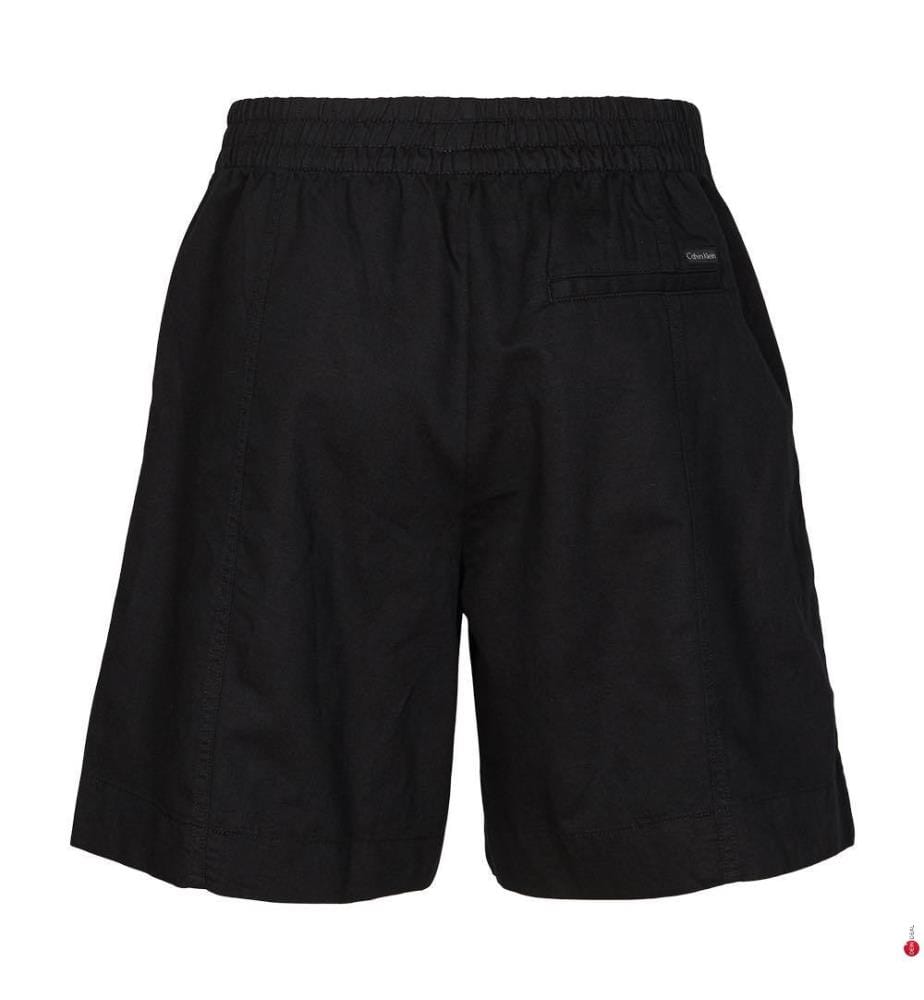 Short en sergé de coton et lin - Noir