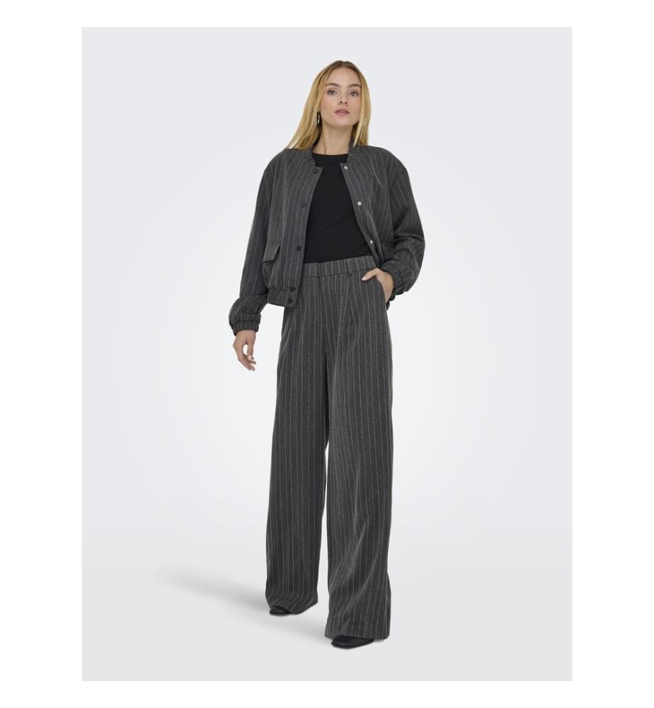Hose - Dunkelgrauer Melange-Pinstrip mit Strass