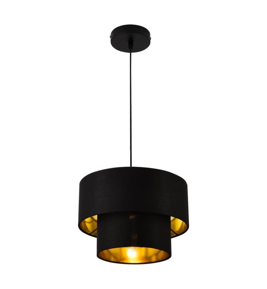 Lampada a sospensione Lopar Ø 30 cm E27 metallo tessuto nero oro