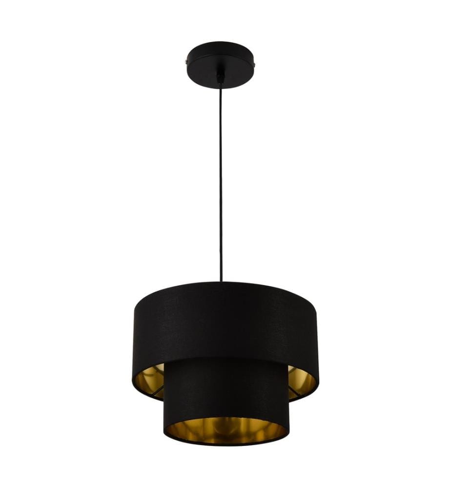 Lampada a sospensione Lopar Ø 30 cm E27 metallo tessuto nero oro