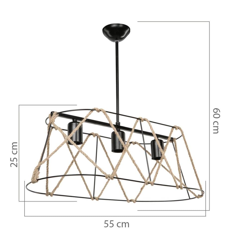 Suspension Harrogate 25x55 cm 3-fla mm noir jute
