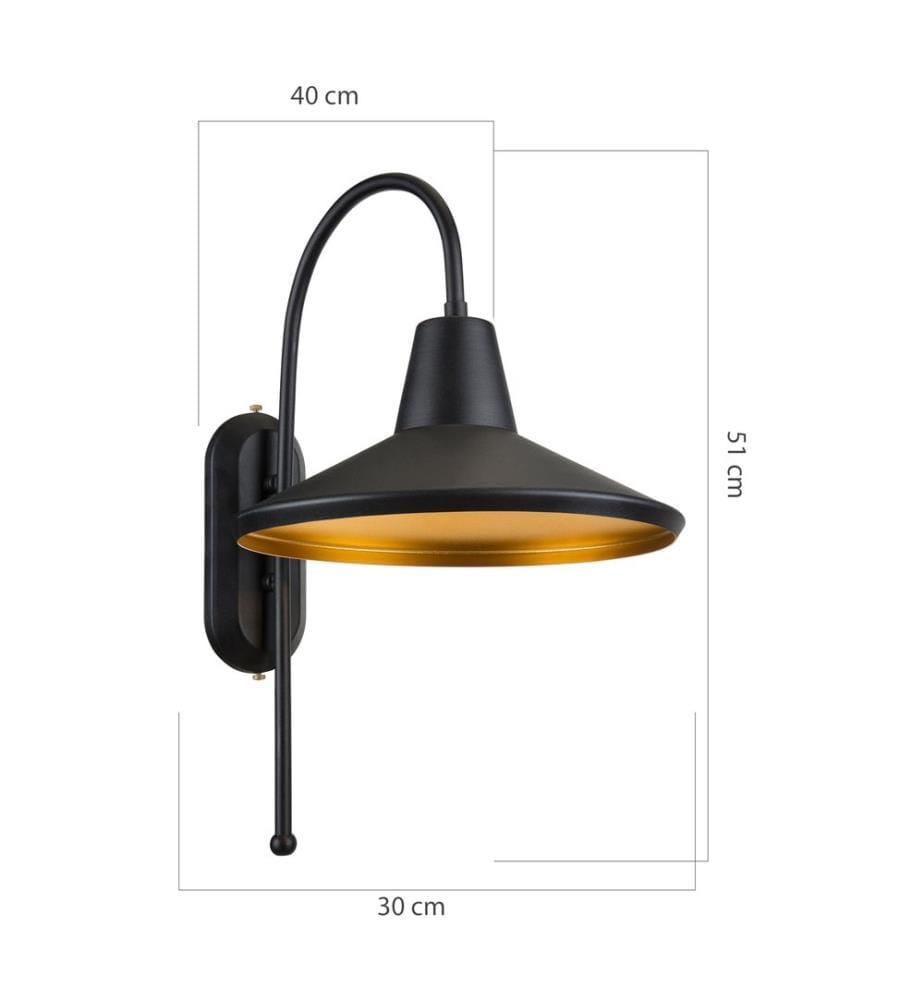 Applique Kirkcaldy 40x30x51 cm 1-plat noir laiton