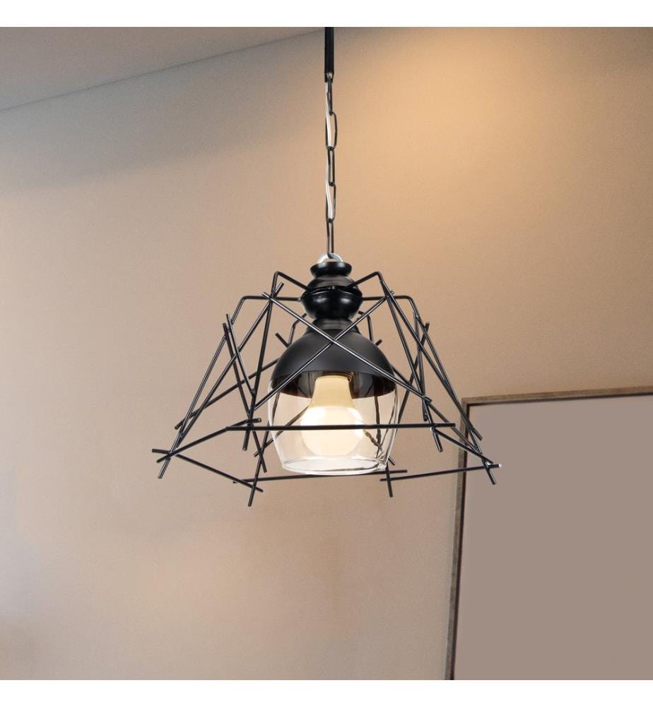 Hängeleuchte Bedford E27 Metall Glas Schwarz
