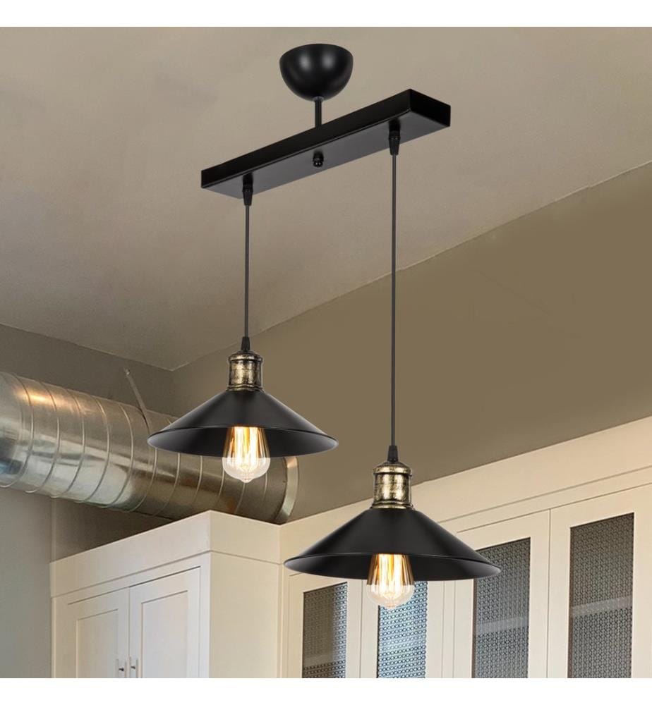 Suspension Crosby 2xE27 noir bronze antique