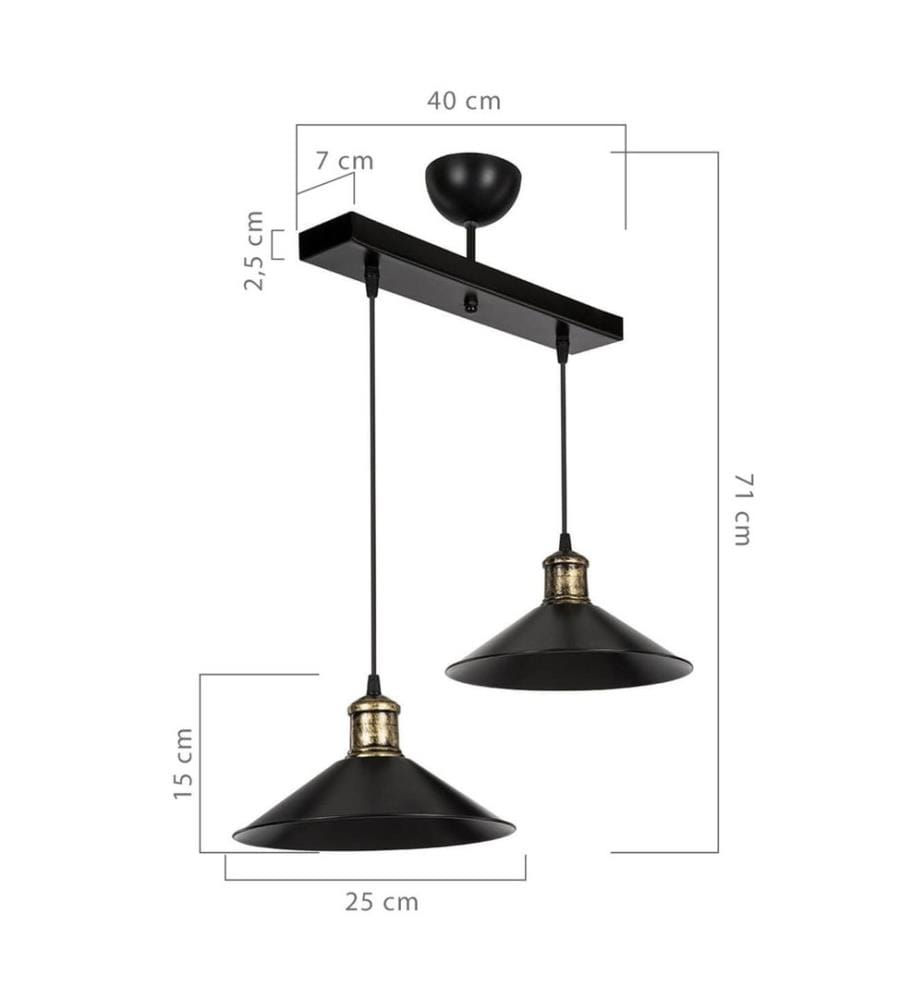 Suspension Crosby 2xE27 noir bronze antique