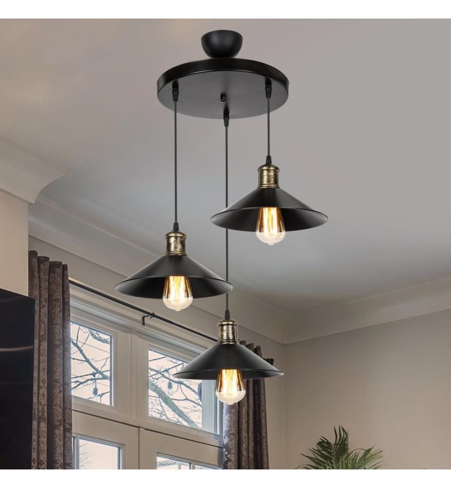 Suspension Cumbernauld 3xE27 noir bronze antique