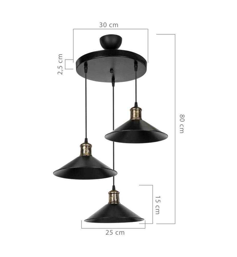 Suspension Cumbernauld 3xE27 noir bronze antique