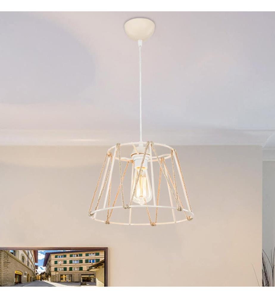 Lampe à suspendre Halifax E27 Blanc Crème Jute