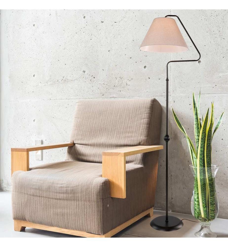 Lampadaire Ellesmere E27 métal textile noir taupe