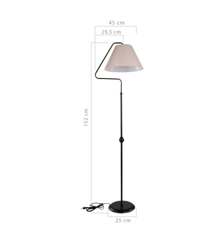 Lampadaire Ellesmere E27 métal textile noir taupe