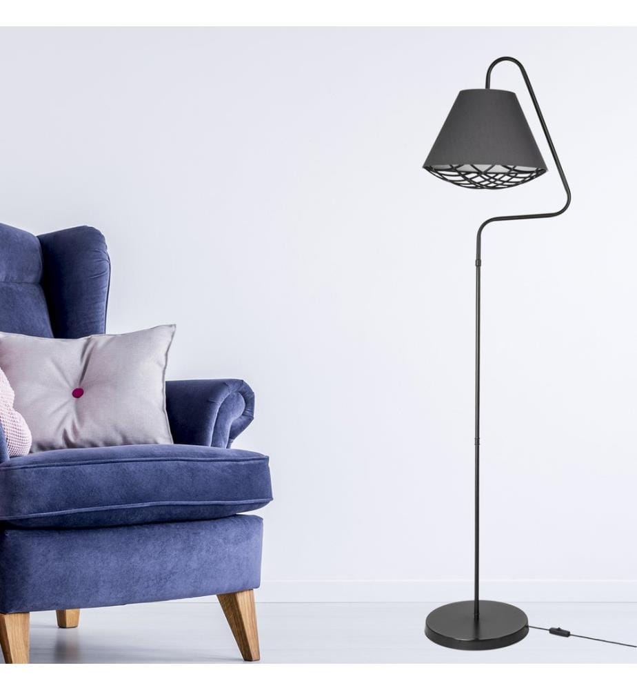 Lampadaire Lampadaire Gateshead E27 Métal Textile Noir Gris