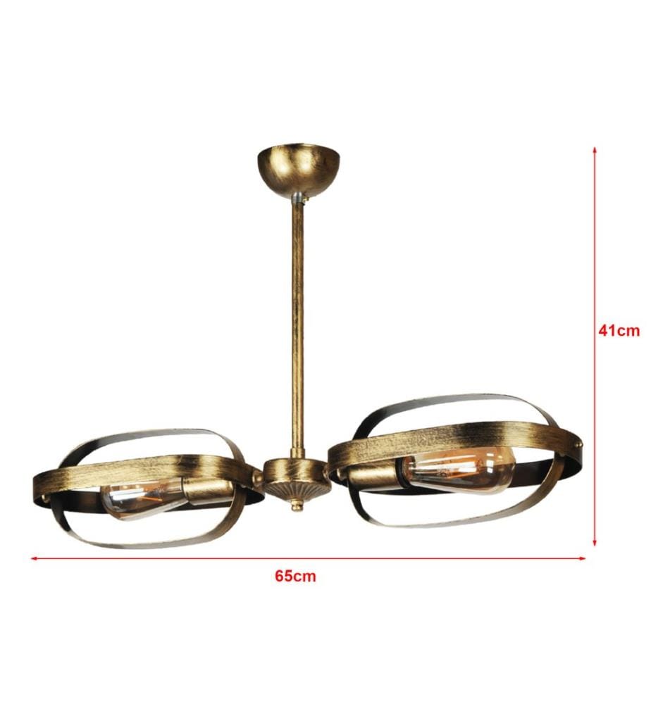Suspension Saltash 2xE27 or avec patine noire