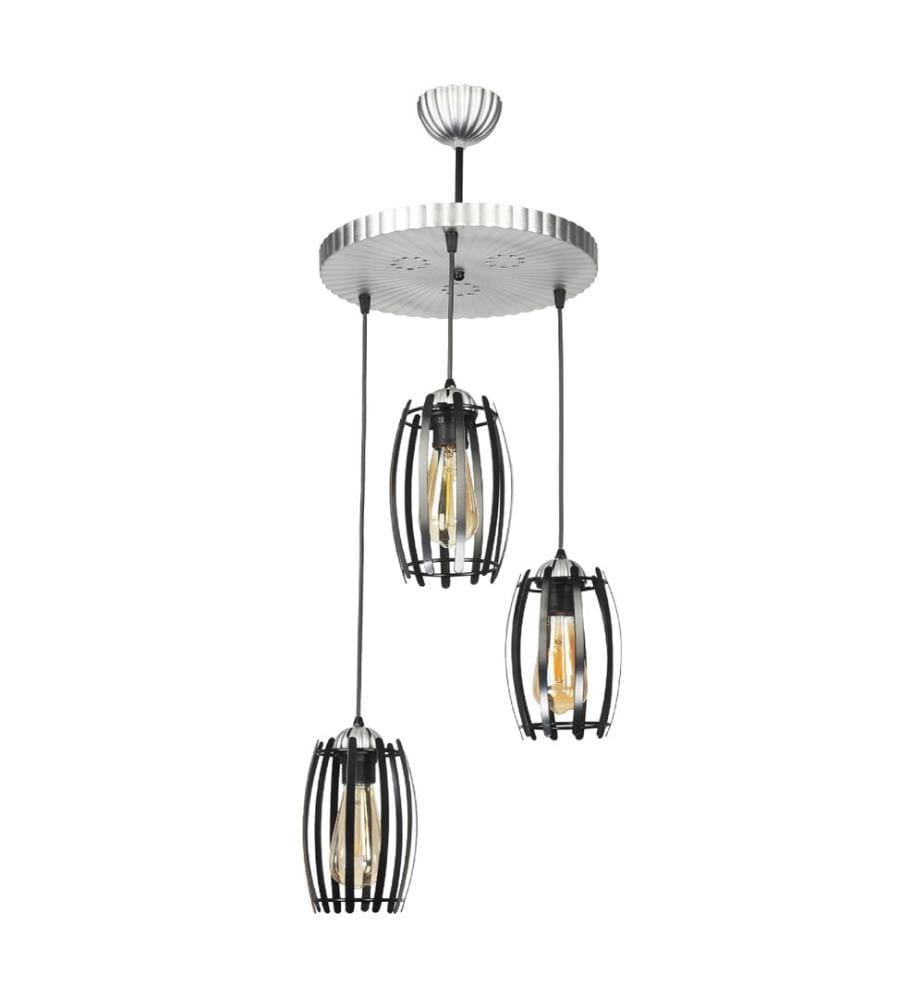Suspension Purley 3xE27 métal argenté noir