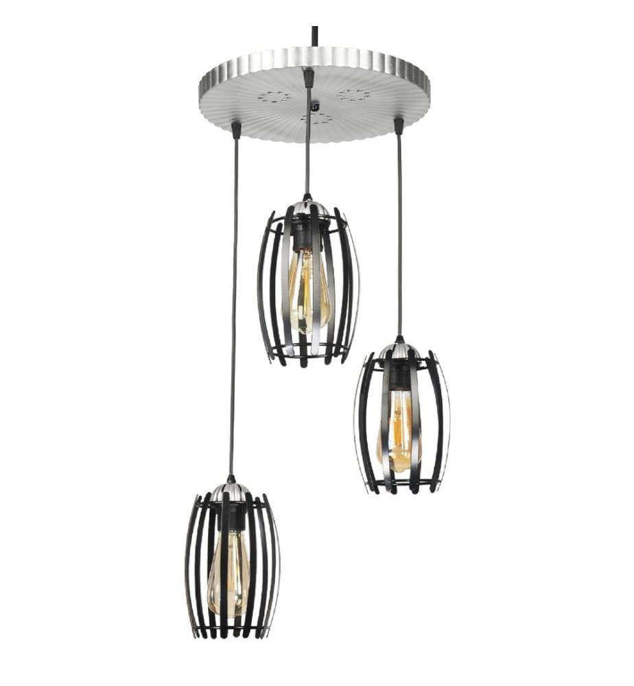 Suspension Purley 3xE27 métal argenté noir