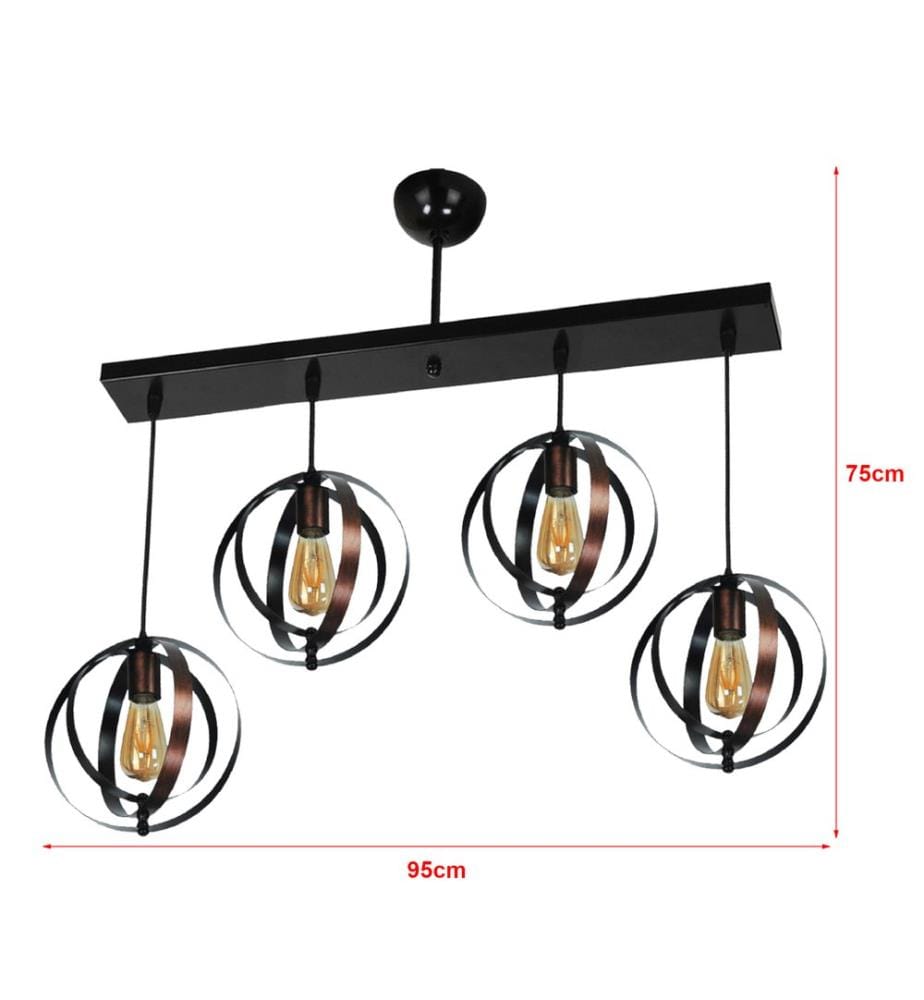 Suspension Haverhill 4xE27 métal cuivre noir