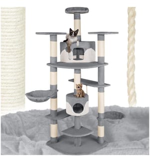 Cat Tree Fippi - 201 cm tall, sisal cat scratching post, toy & anti-tip bracket - greywhite