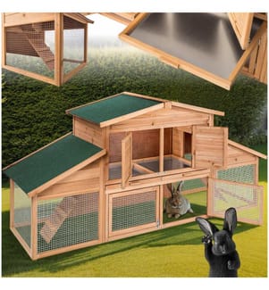 Stalla XXL per piccoli animali a due piani con zona riposo 226 x 77 x 95,5 cm - marrone