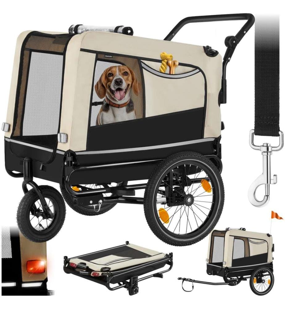 Carrello per cani WoofRider multifunzionale, ripiegabile, fino a 40 kg - beige