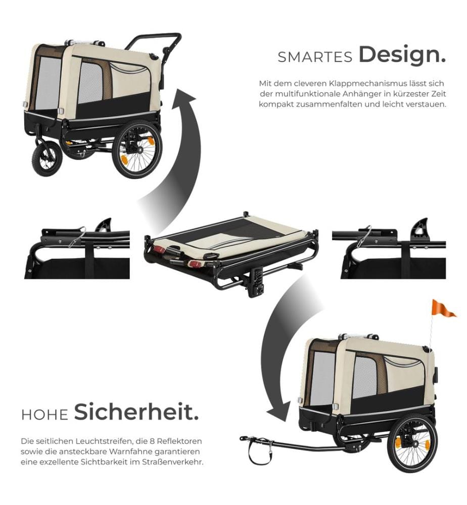 Carrello per cani WoofRider multifunzionale, ripiegabile, fino a 40 kg - beige