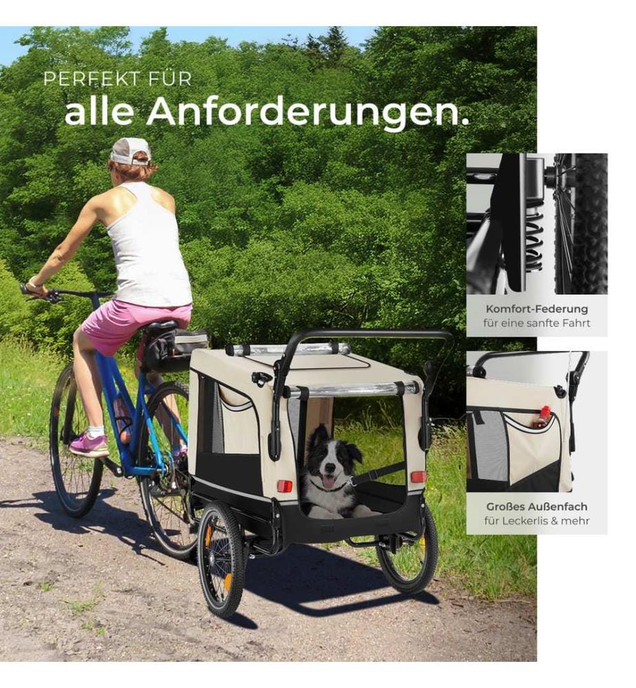 Carrello per cani WoofRider multifunzionale, ripiegabile, fino a 40 kg - beige