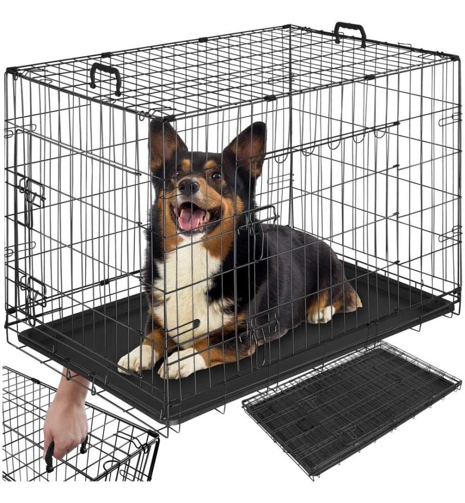 Gabbia a griglia per cani Luna, pieghevole, con 2 porte - 91,5 x 59,5 x 64 cm