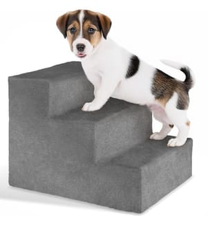 Escalier pour animaux domestiques Paw Path avec housse en peluche 37 x 45 x 34,5 cm - gris