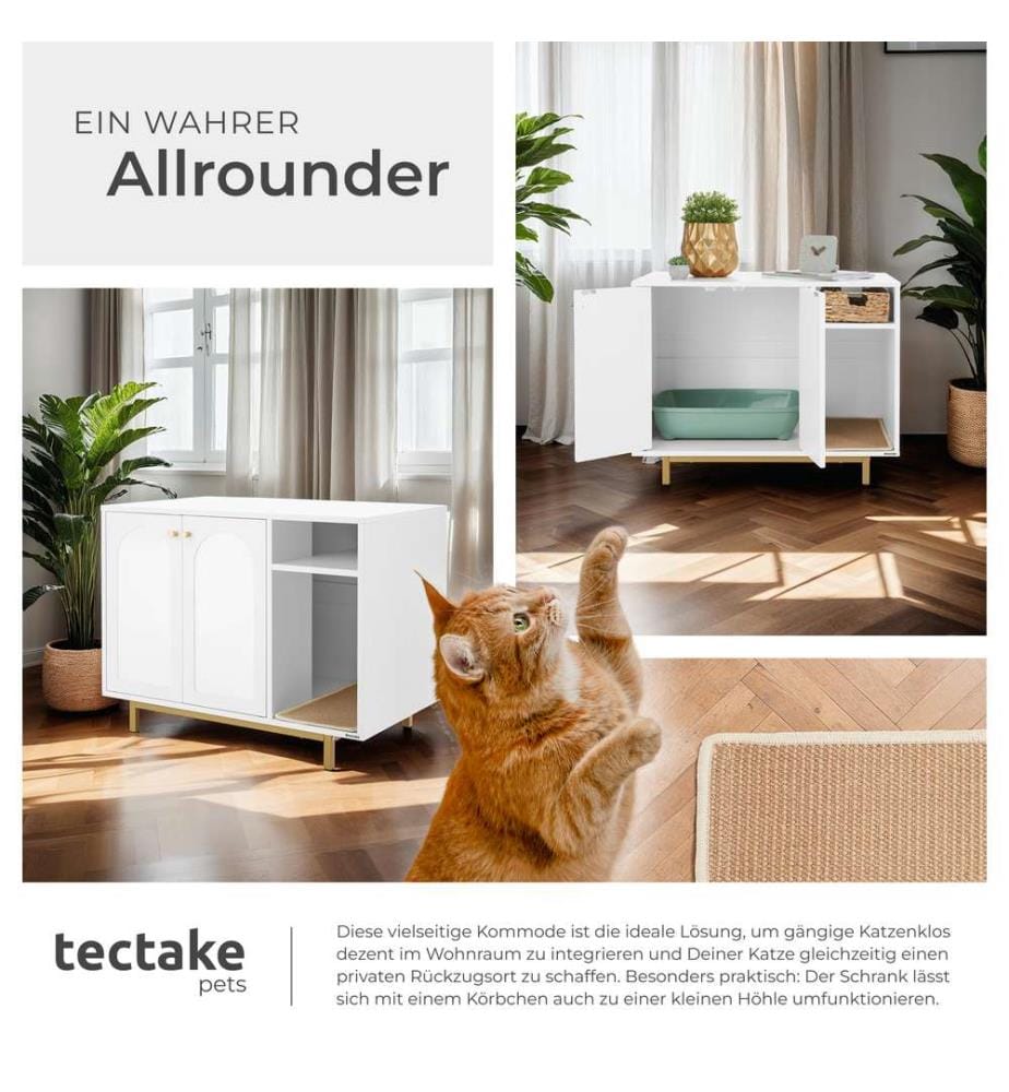 Armoire pour chat KALEA entrée latérale avec un tapis à griffer inclus - blancdoré