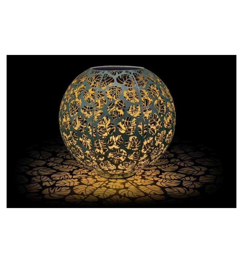 STT Windlicht Solar Antic Ball Monstera Ø 30 cm, Dunkelgrün